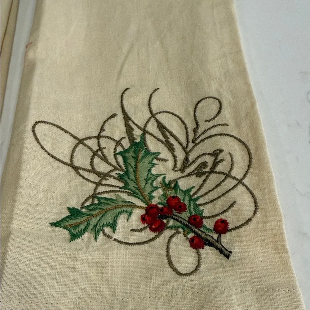 Set of 2 Pottery Barn Embroidered Guest Towels